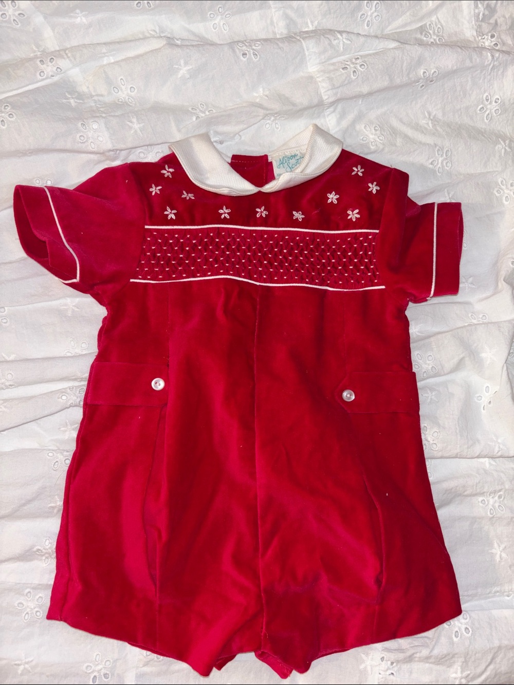 Red Baby Short-Sleeve Romper with White Collar